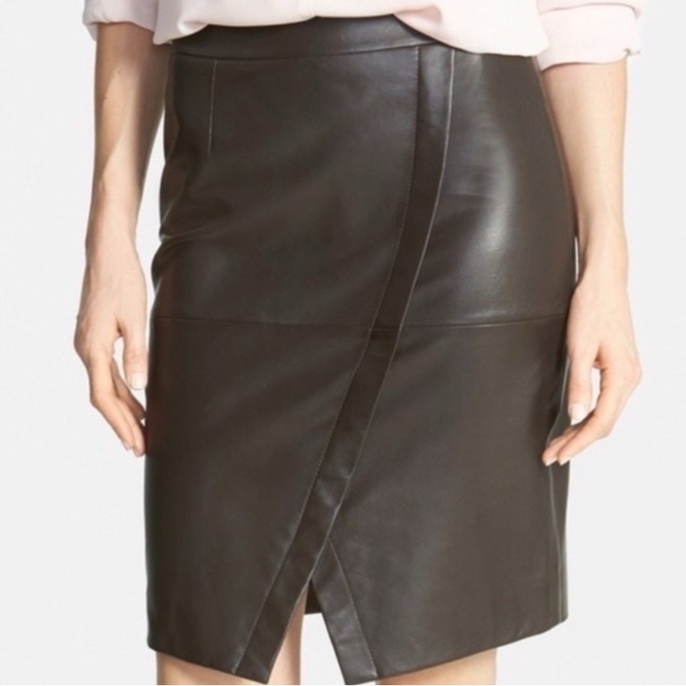 Halogen Black Leather Pencil Knee Length Moto Skirt 6P Petite